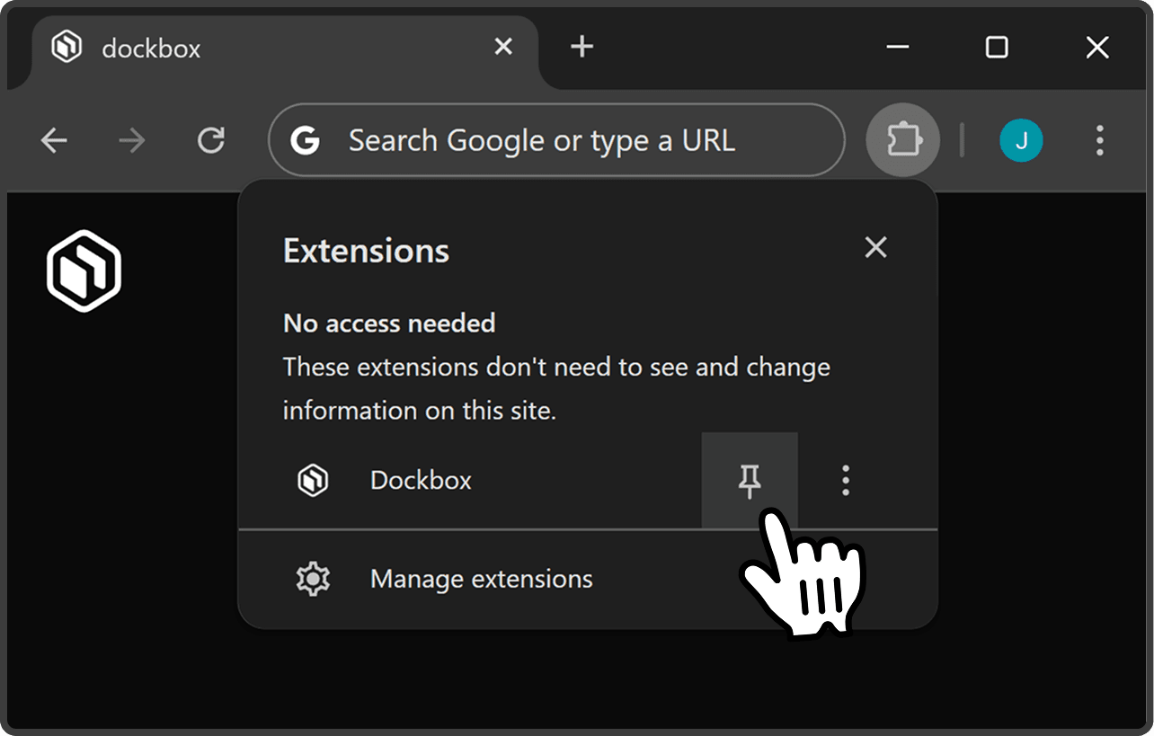 Chrome toolbar showing the Dockbox extension pinned